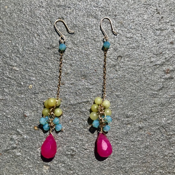 Tangle Drop Earring Wrapped  Gemstone Gold Plated - Picture 5 of 7
